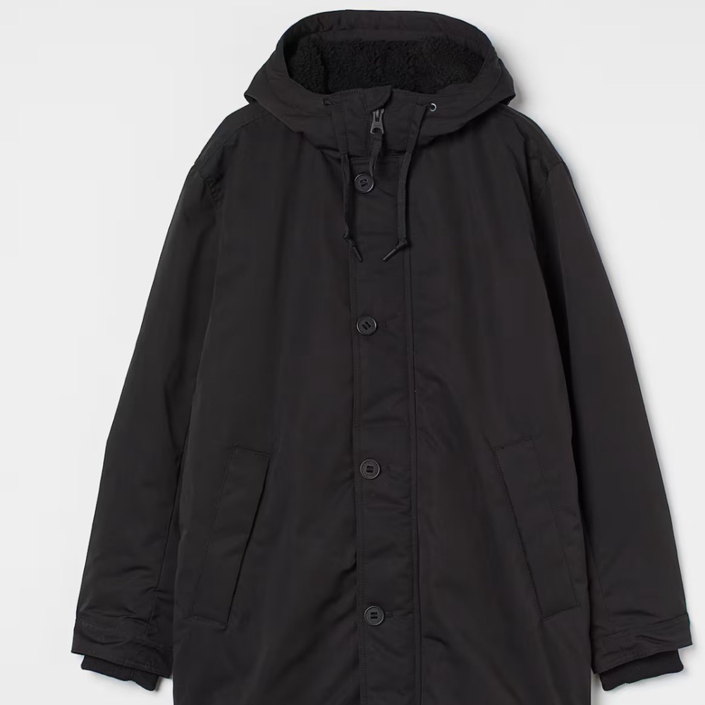 Length: 92.35 in. (Size L), Sleeve Length 67.25 in. Parka,Black, Solid-color